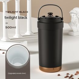 Female Student Portable Convenient Outdoor Coffee Cup (Option: Black Ceramics Coated Liner-500ml)