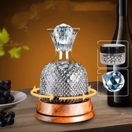 Crystal Glass Vortex Red Wine Decanters Kit (Option: Solid Wood Base)